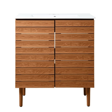 Aubert Thick Linear Slat Modern Farmhouse 2-Shelf Bath Vanity Cabinet Only (Sink Basin not Included)